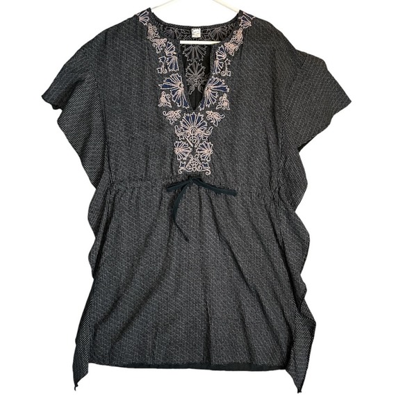 Free People Tops - FREE PEOPLE Embroidered Pullover Tunic Kaftan Cover Up Drawstring Waist